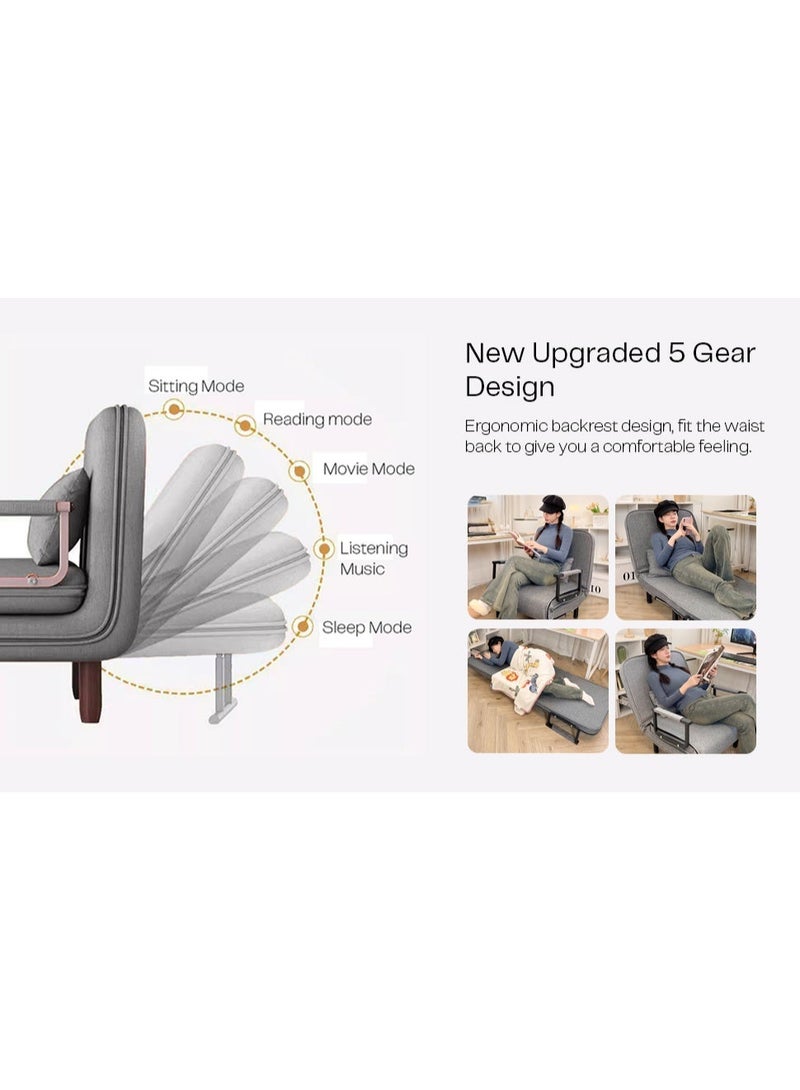 HOCC 5 in 1 Foldable Sofa Bed - Convertible Chair Cough Recliner Lounge Bed Grey - Image 3